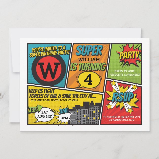 Superhero Invitation Super Hero Party Invitation (Devant)