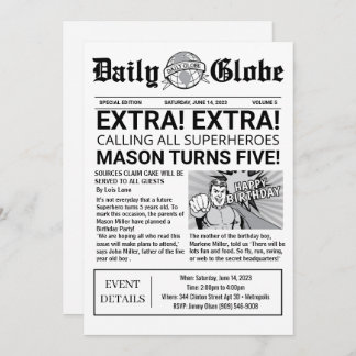 Superhero Journal Invitation d'anniversaire