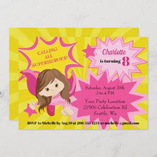 Superhero rose mignonne Invitation d'anniversaire