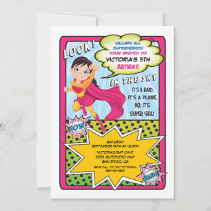 Superhero Super Girl Combook Invitations
