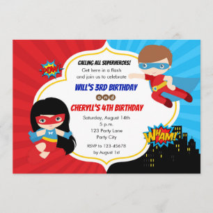 Superhéros Invitations d'anniversaire (Twins Boy G