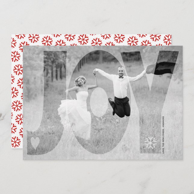 Superposer joie jeunes mariés Noël rouge carte pho (Devant / Derrière)