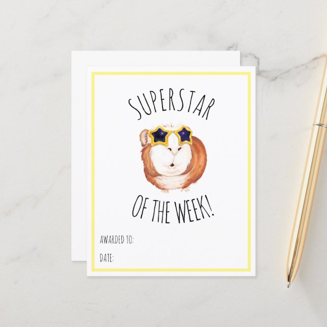 SUPERSTAR DE LA SEMAINE - Certificat de récompense (Devant/Arrière en situation)