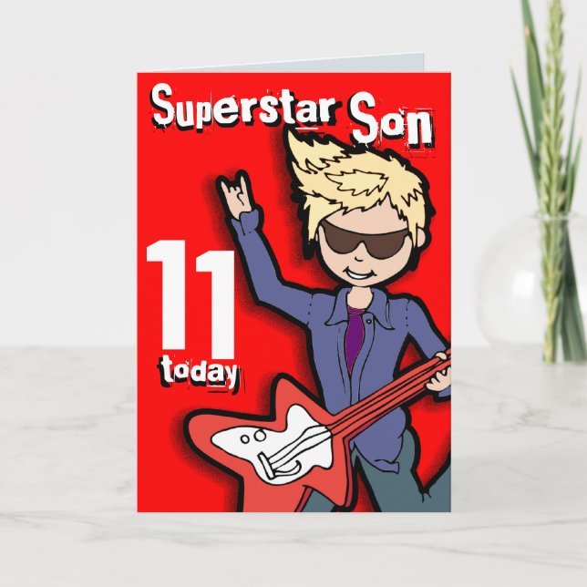 Superstar Son 11e anniversaire rouge blonde carte  (Devant)