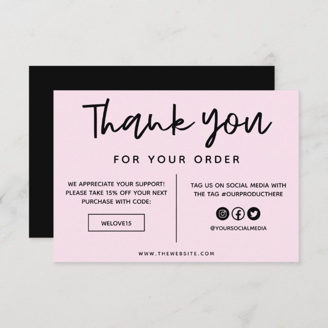 Support en Merci noir et rose (Devant / Derrière)