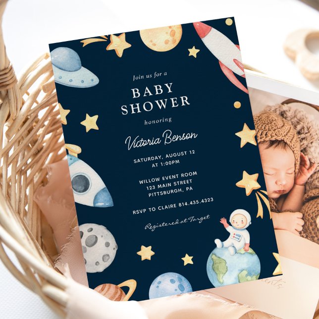 Sur cette invitation du Baby shower mondial (Créateur téléchargé)