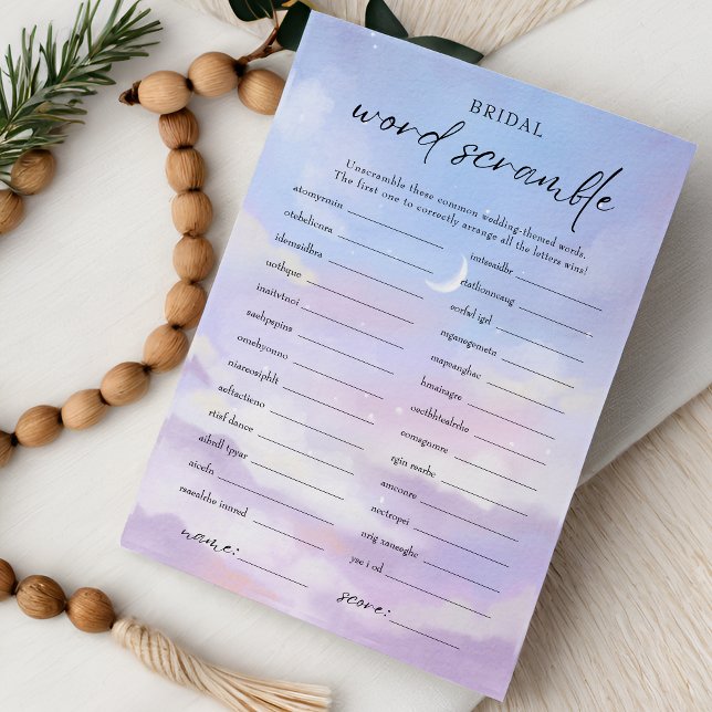 Sur Cloud 9 Word Scramble Fête des mariées Carte d (Créateur téléchargé)