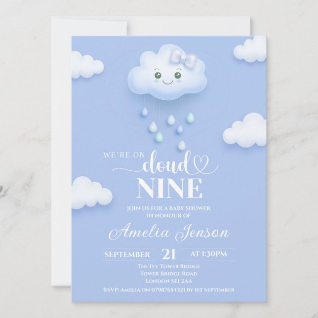 Sur Cloud Neuf Invitations De Douche Bébé (Devant)