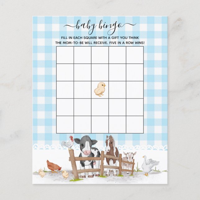 Sur La Ferme Animaux Baby shower Jeu De Bingo (Devant)
