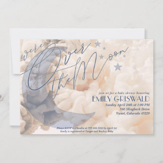 Sur la Lune Baby Boy Shower Invitation