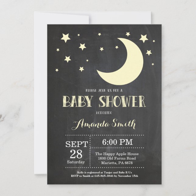 Sur la Lune Baby shower Invitation Jaune (Devant)