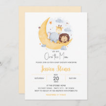 Sur la lune Douche bébé Invitations Animaux mignon