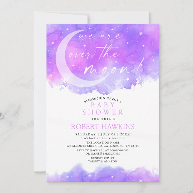 Sur la lune Dreamy Girl Baby shower Invitation (Devant)