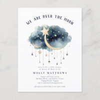 Sur la Lune Gold Stars Baby shower Invitation