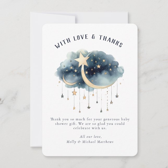 Sur la Lune Gold Stars Baby shower Invitation (Devant)