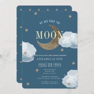Sur la Lune Midnight Blue Baby shower Invitation