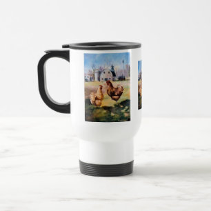Sur la tasse de voyage de ferme