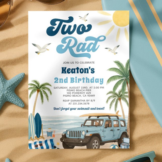 Surf 2e Invitation anniversaire - Deux Rad (Surf 2nd Birthday Invitation - Two Rad
)