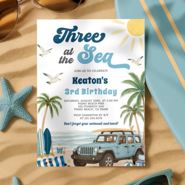 Surf 3e Invitation d'anniversaire - Trois en mer (Surf 3rd Birthday Invitation - Three at the Sea
)