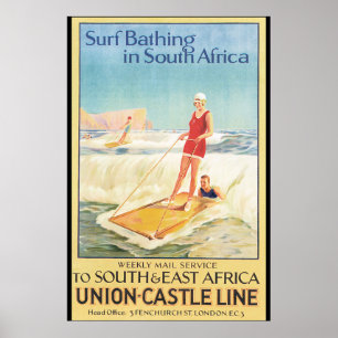 Surf Baignade en Afrique du Sud Poster Vintage voy