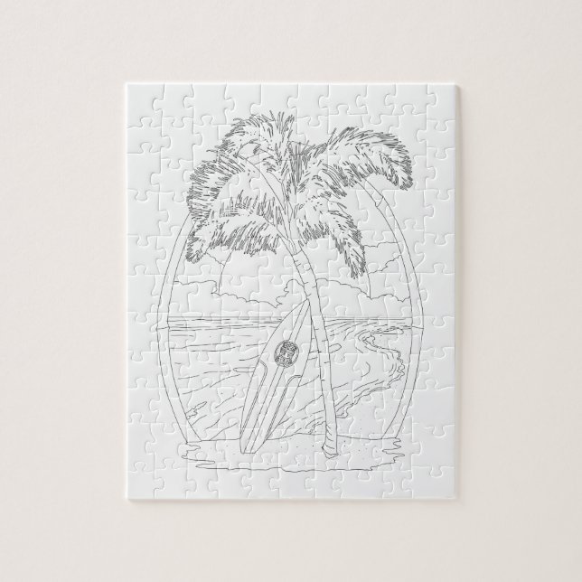 Surf Beach Adult Coloring Puzzle (Vertical)
