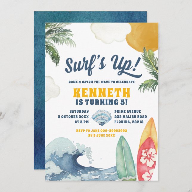 Surf Beach Été Invitation d'anniversaire (Devant / Derrière)