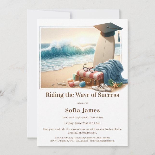 Surf Beach Graduation Party Invitation (Devant)