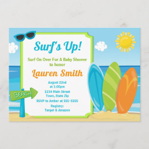 Surf Board Invitation Baby shower Surfer Boy
