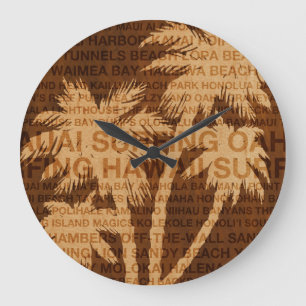 Surf Hawaii Palm Trees Faux Bois Horloge