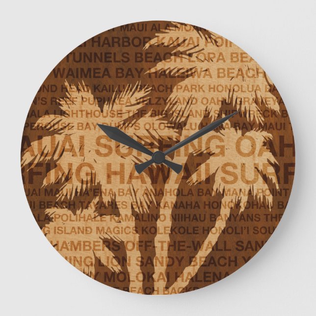 Surf Hawaii Palm Trees Faux Bois Horloge (Recto)