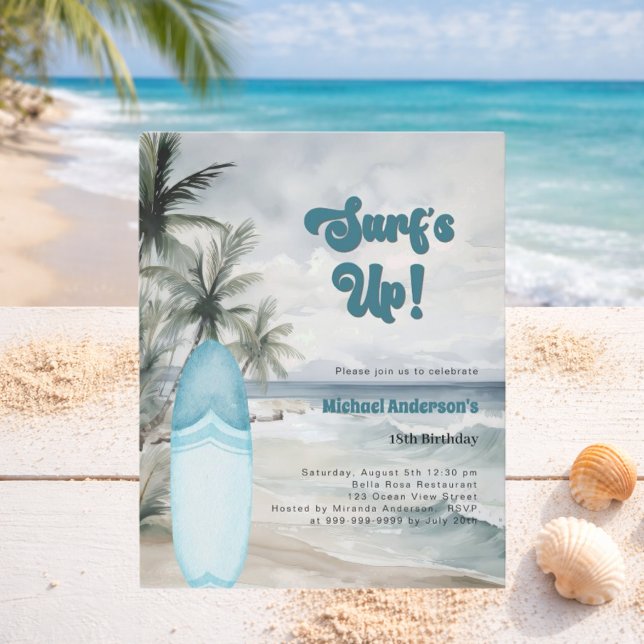 Surf plage surf de plage rétro fête d'anniversaire (Créateur téléchargé)