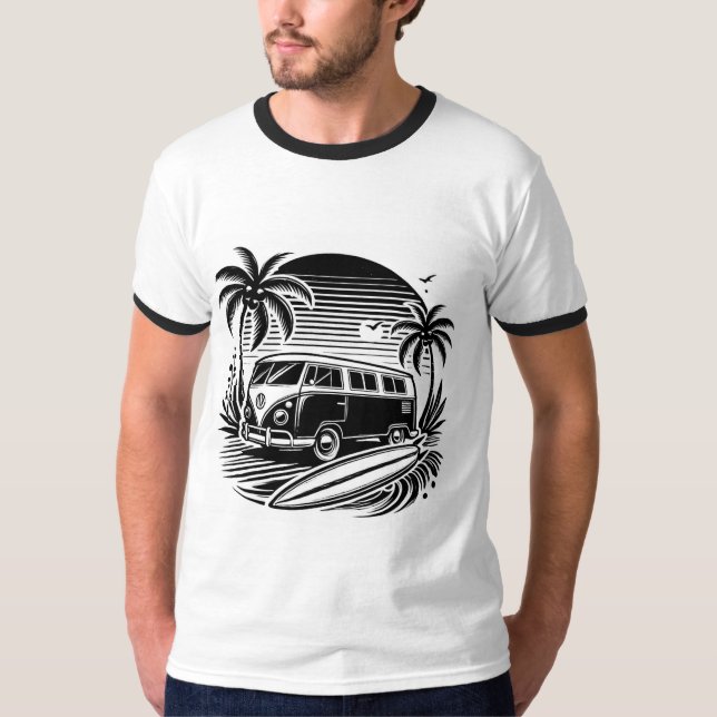 Surf rétro Van & Palm Trees Design T-Shirt (Devant)
