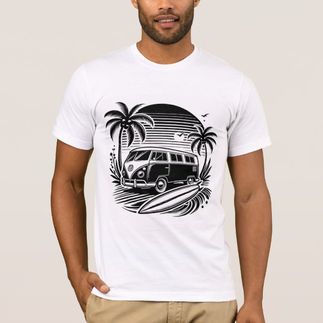 Surf rétro Van & Palm Trees Design T-Shirt (Devant)