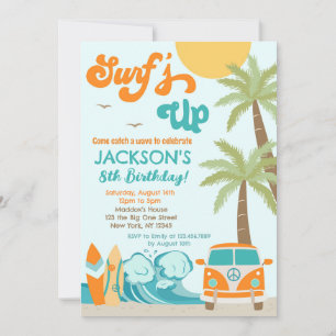 Surf Surf Beach Surfer Anniversaire Invitation