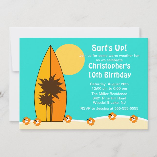 Surf  Surf Nage Invitation d'anniversaire (Devant)