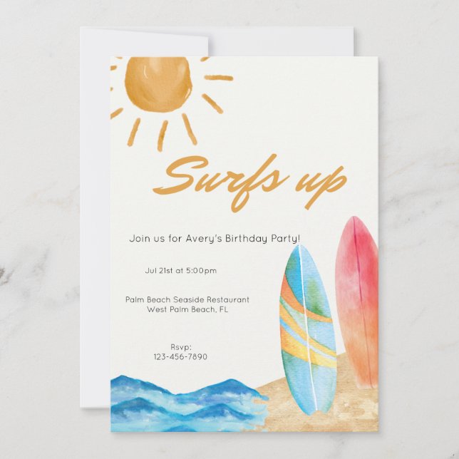 Surf Up Beach Invitation d'anniversaire (Devant)