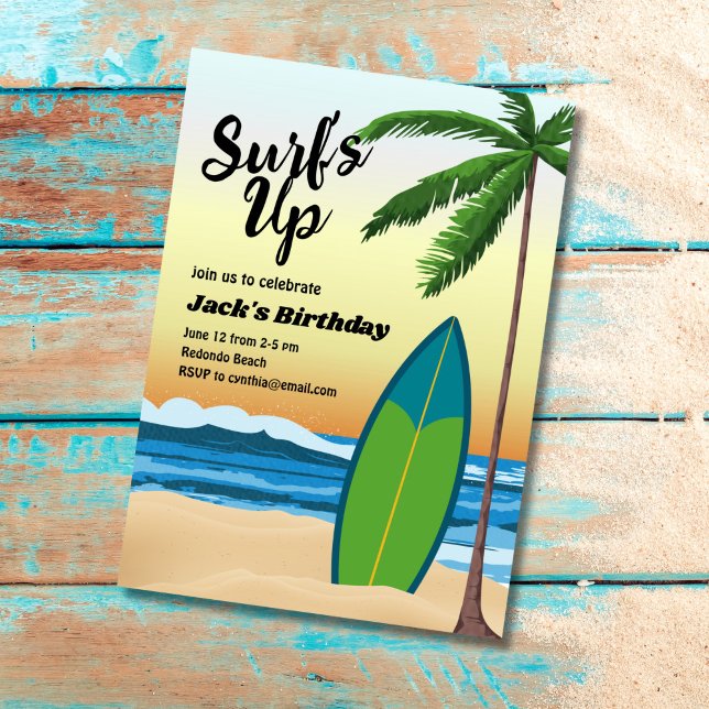 Surf Up Beach Thème Anniversaire Invitation (Créateur téléchargé)