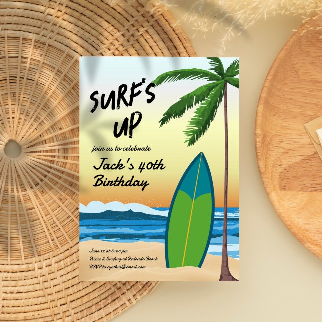Surf Up Beach Thème Anniversaire Invitation (Créateur téléchargé)