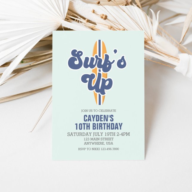 Surf Up Surboard Beach Invitation d'anniversaire (Créateur téléchargé)