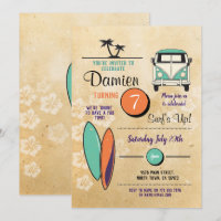 Surf Up ! Surf Anniversaire Invitation Beach Palm
