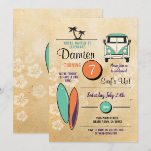 Surf Up ! Surf Anniversaire Invitation Beach Palm