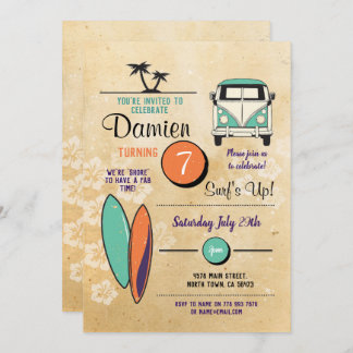Surf Up ! Surf Anniversaire Invitation Beach Palm