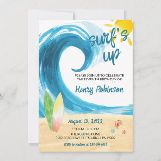 Surf Up Surfer Beach Invitation d'anniversaire