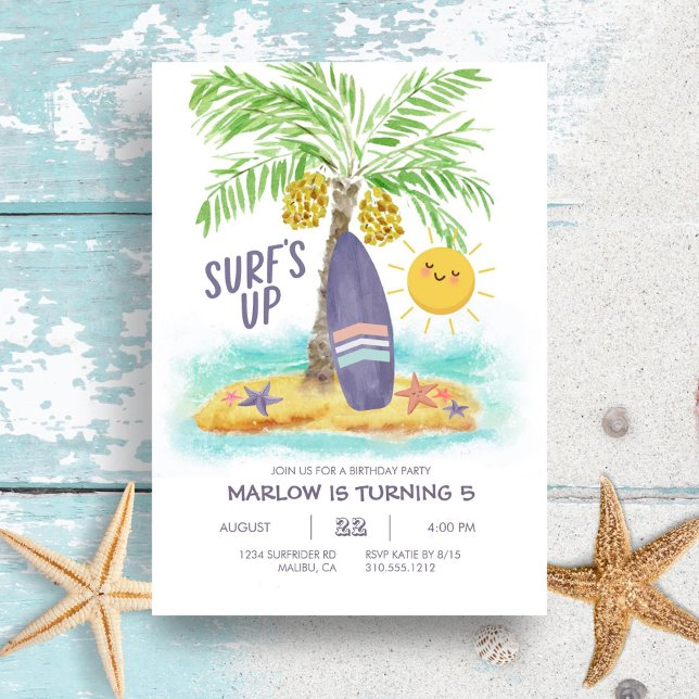 Surf Up Tropical Beach Invitation de fête d'annive (Créateur téléchargé)
