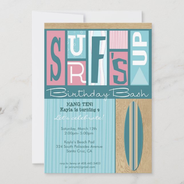 Surf vers le haut de rétro invitation de fête (Devant)