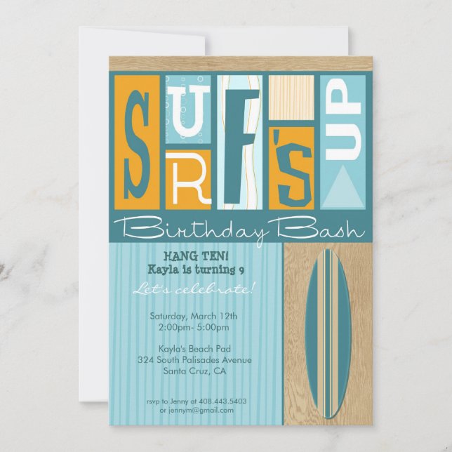 Surf vers le haut du rétro invitation de fête (Devant)