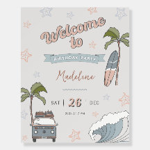 Surf vers l'océan Affiche de bienvenue d'anniversa