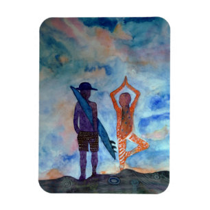 Surf Yoga Coucher de soleil Fée Dessin Art Magnet 