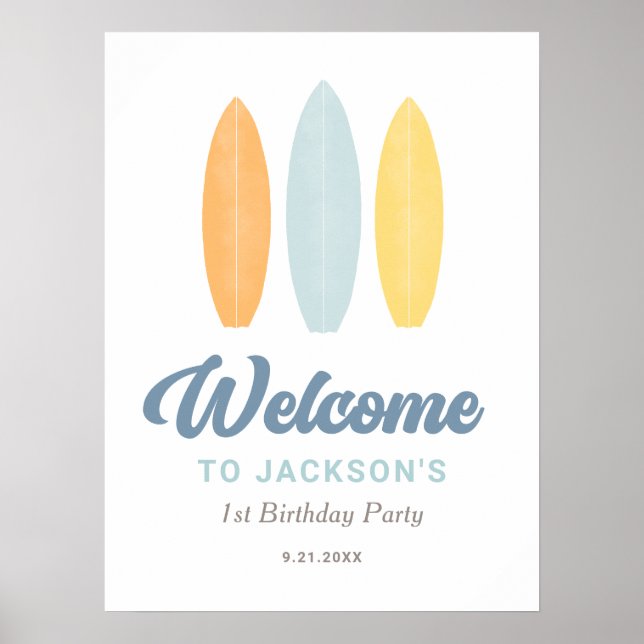 Surfboard Affiche de bienvenue fête d'anniversaire (Devant)