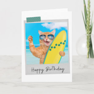 Surfer Ginger Cat drôle Carte d'anniversaire